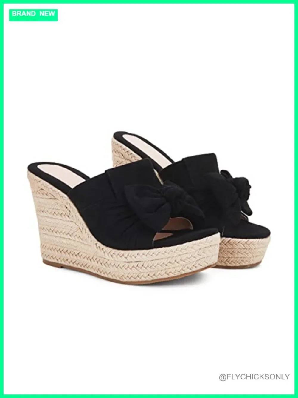 Suede Faux Leather Bow Tie Wedge Espadrille Mules